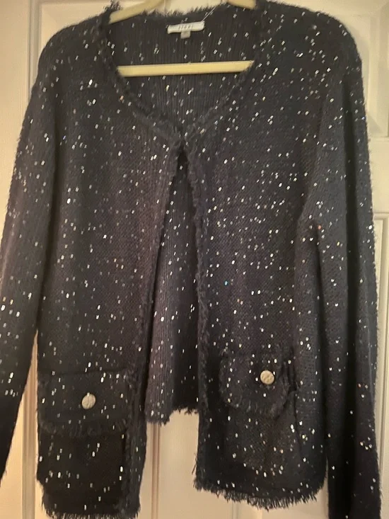 Sioni Deep Navy Sequin Knit Sweater XL - Picture 3 of 14